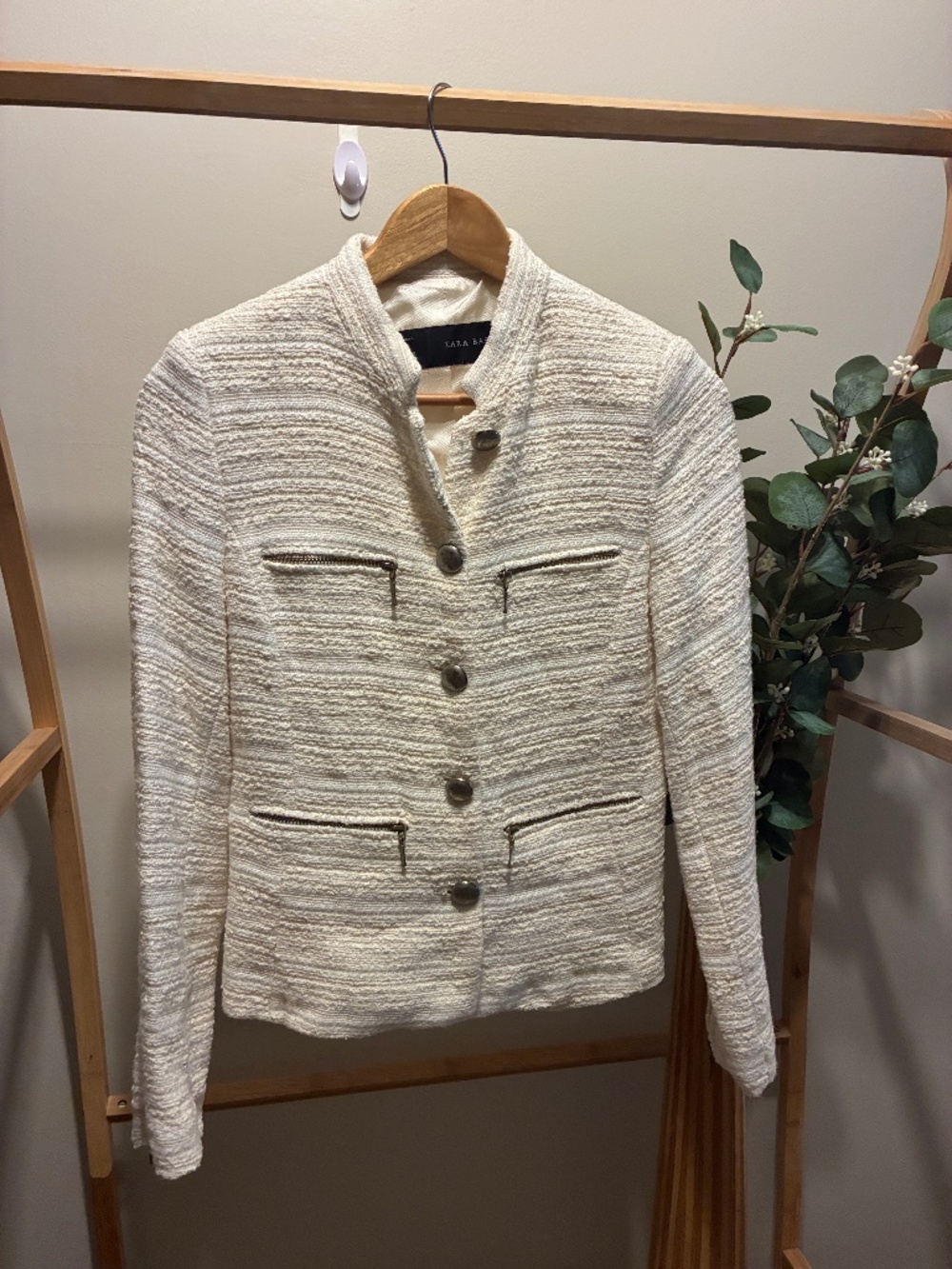 Zara Cream Tweed Double Breasted Blazer - Picture 1 of 4
